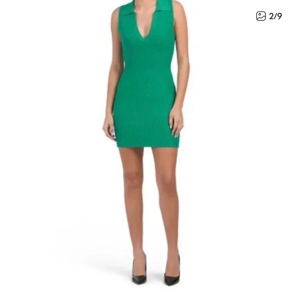 NWT Knit Green Sheath Midi Dress with Plunge Neckline